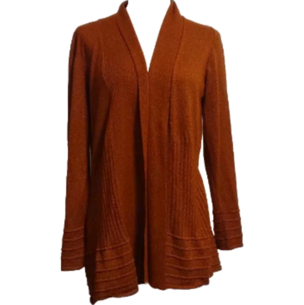 Christopher & Banks Open Front Cardigan Burnt Orange Long Sleeves Size XL